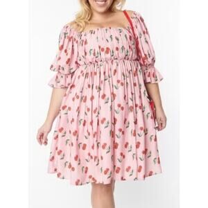 Smak Parlour Pink Cherries Love Interest Babydoll Dress 3X 20 NWOT